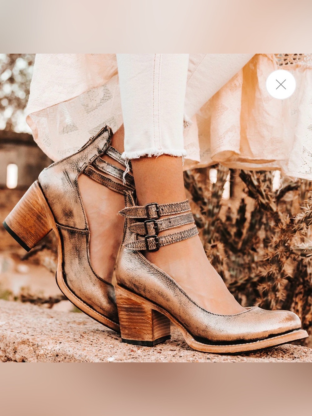 Freebird Randi Pewter Stacked Heel Ankle Strap Western Boho - Picture 9 of 10